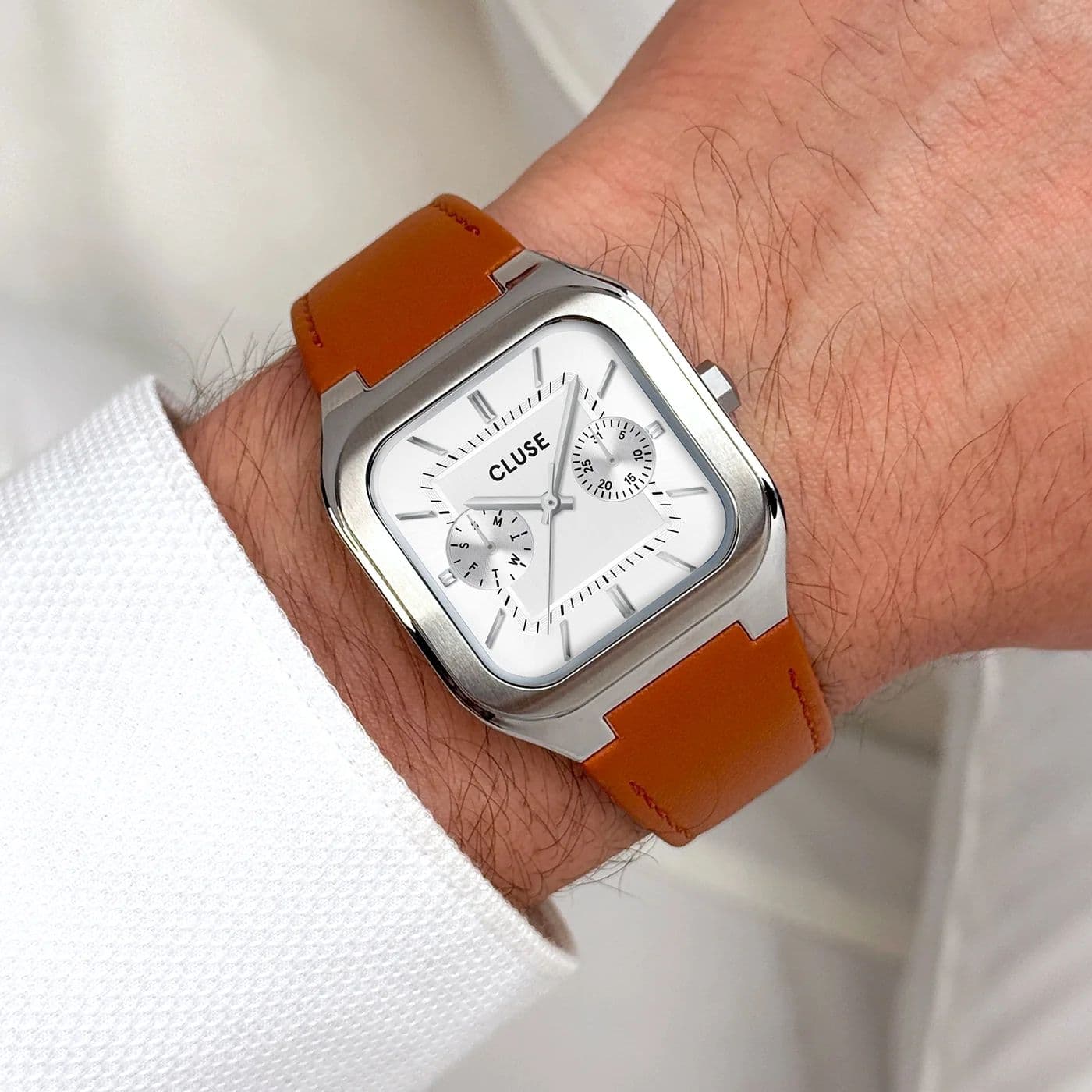 Quadrus Multifunction Watch Leather, Light Brown, Silver Colour