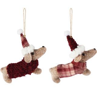 Pendentif chien Noël, Bordeaux, polyester