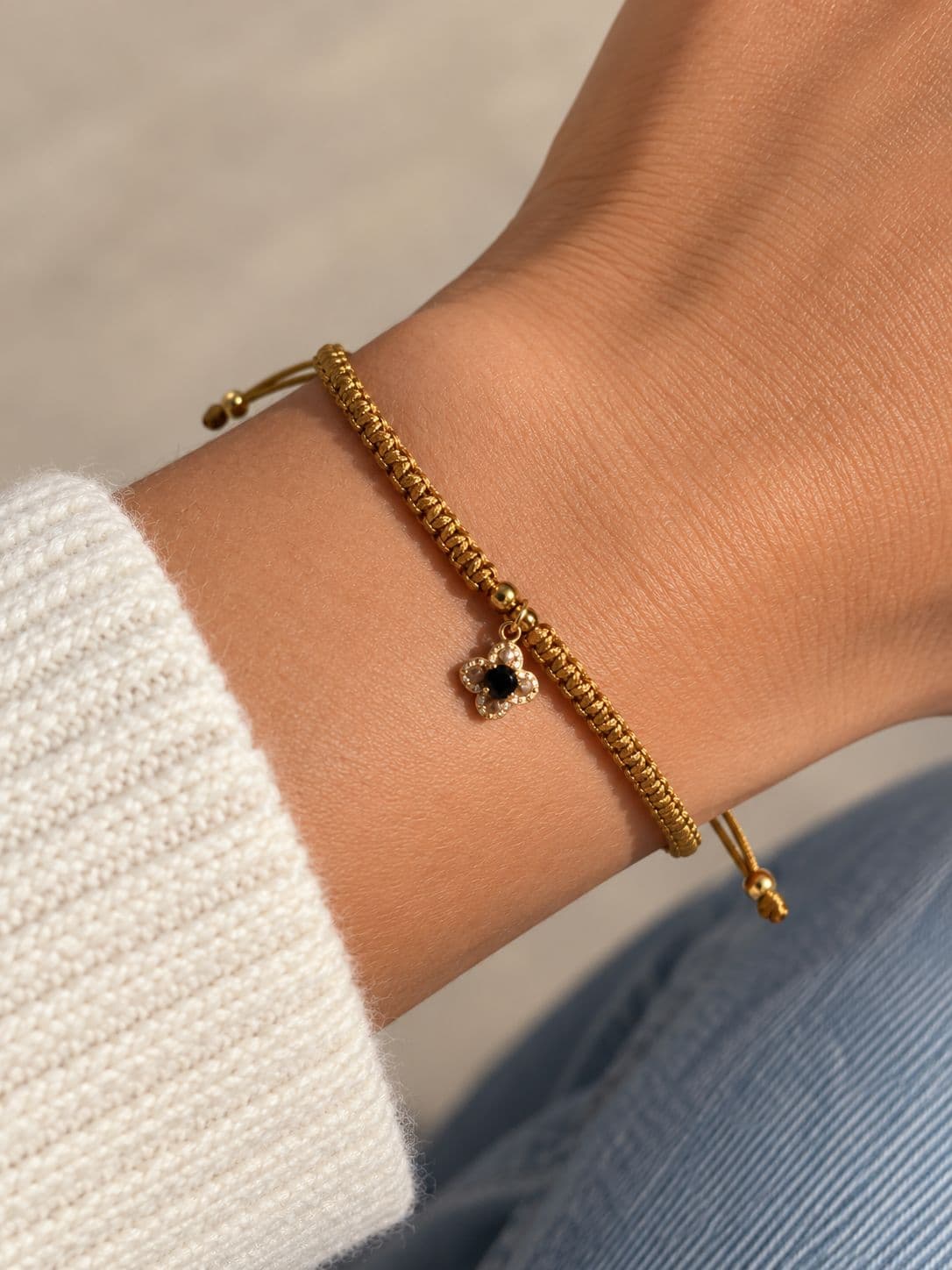 Bracelet Olek - Fleur/cordon Moutarde