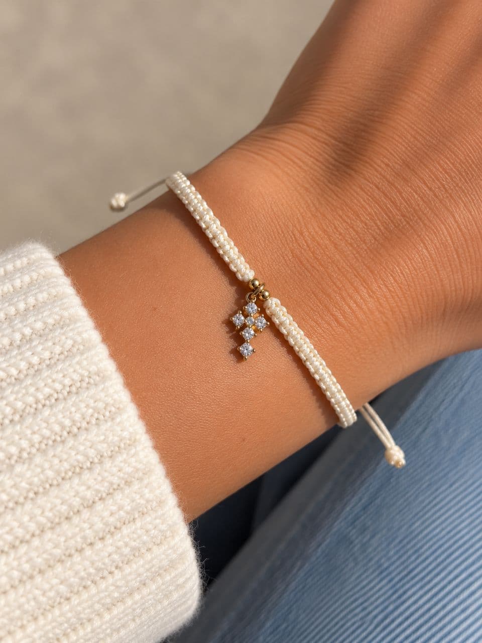Bracelet Olek - Croix/cordon Blanc