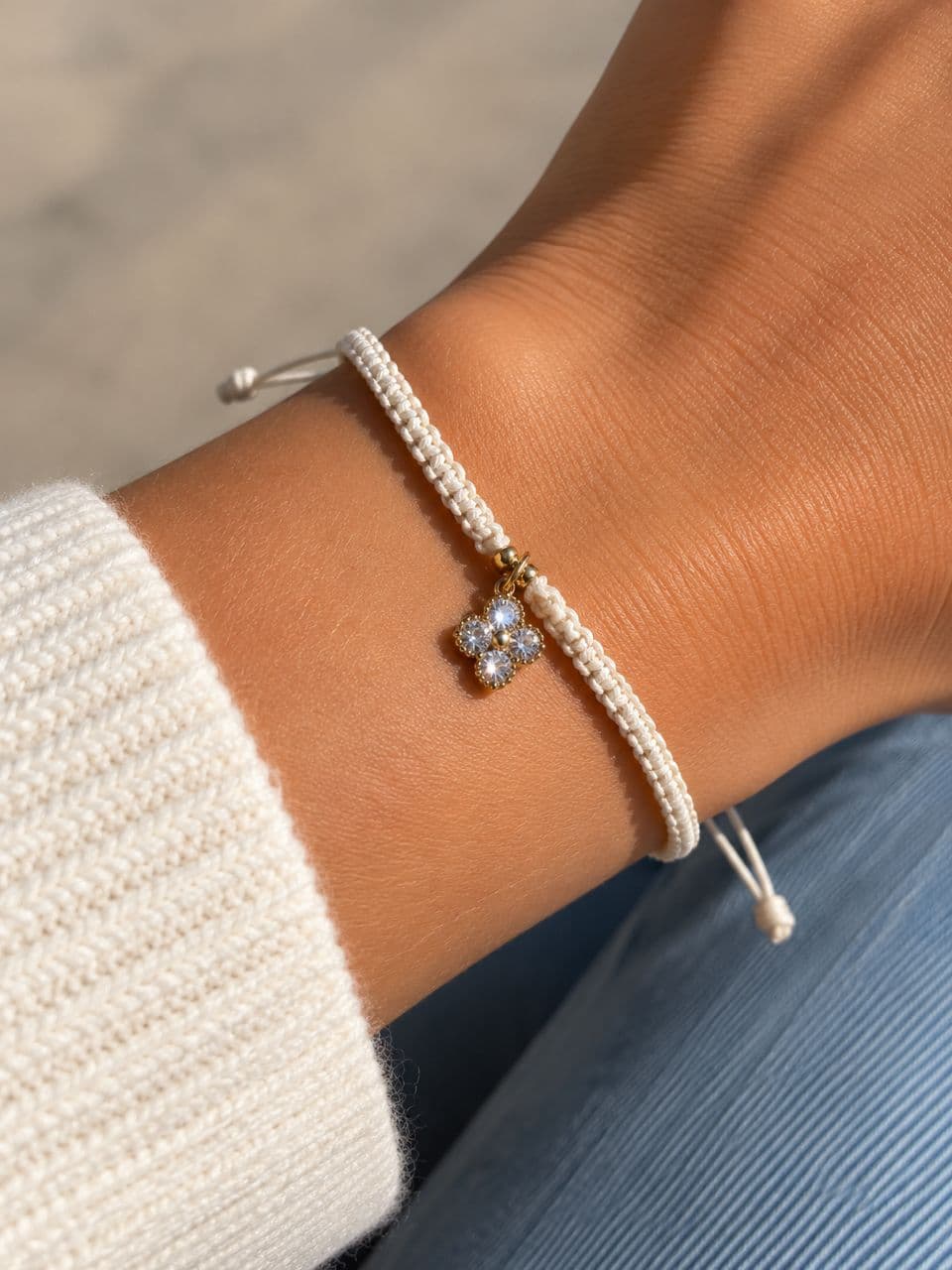 Bracelet Olek - Trèfle/cordon Beige