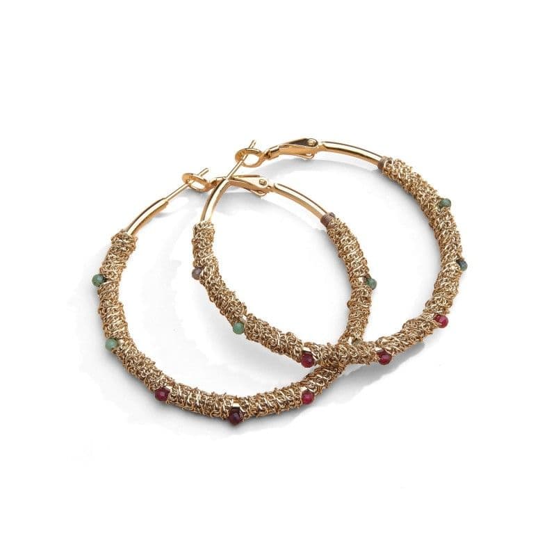 Créoles Romy tourmaline verte & agate rouge profond