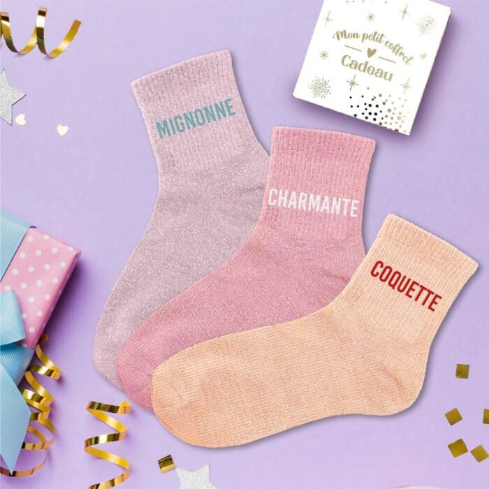 Coffret trio chaussettes paillettes mignonne